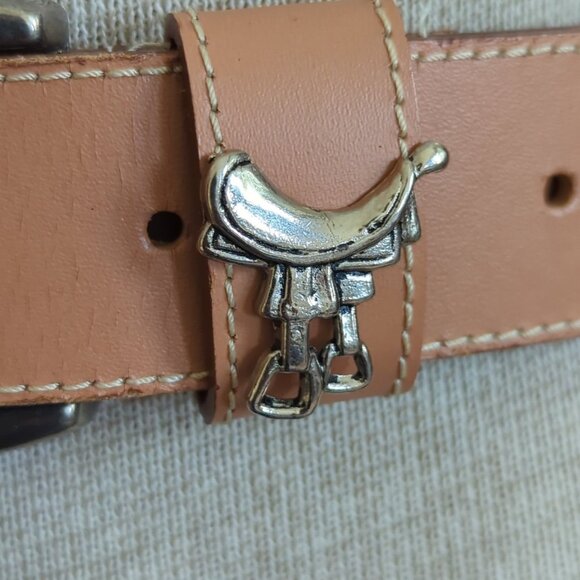Vtg Prima Collezione By Leather Shop Western Belt Saddle Star & Guitar Size M-lp - Picture 3 of 12